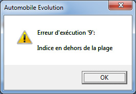 Erreur 9, indice en dehors de la plage