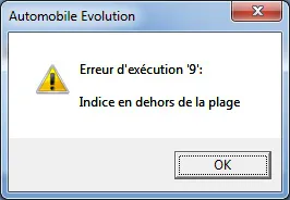 Erreur 9, indice en dehors de la plage